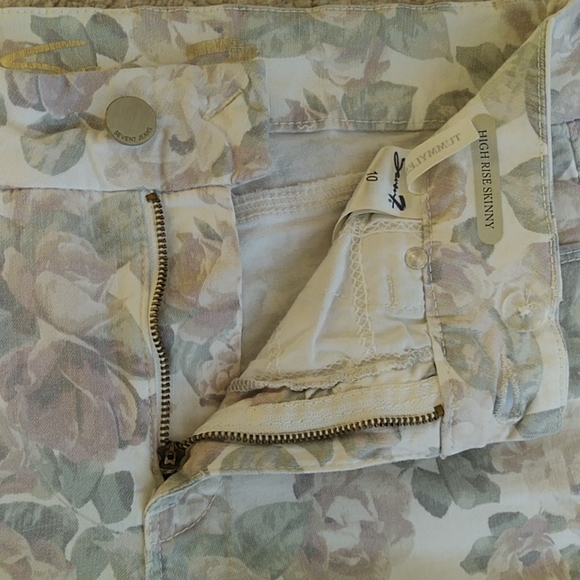 Seven7 High Rise Skinny Tummy Less Floral Pant 10 Cream - Picture 13 of 16